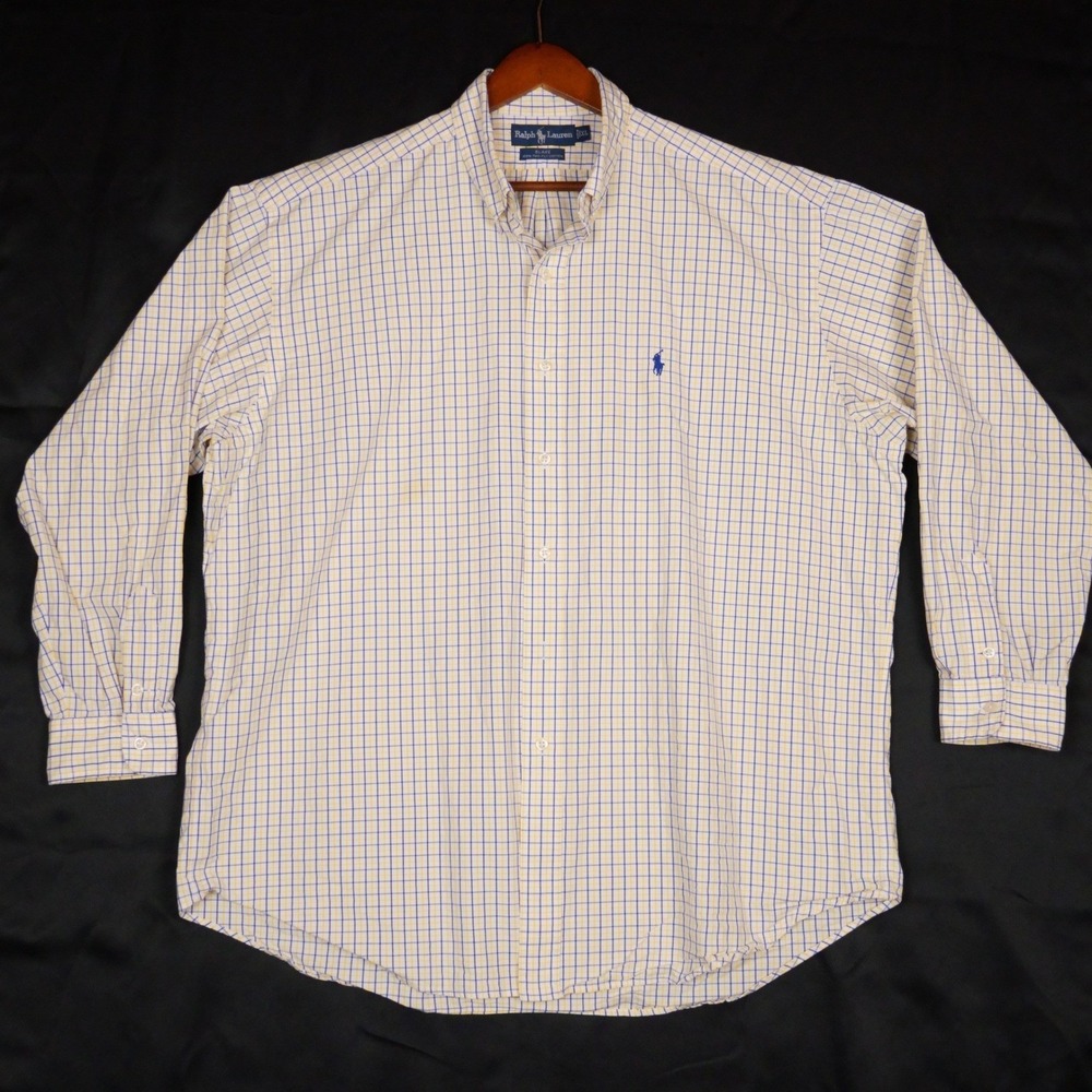 Ralph Lauren Blake Shirt Mens XL Yellow Blue Plaid Check Cotton Button Down